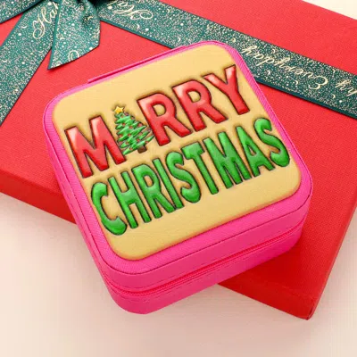 Fashnzfab Faux Leather Embossed Merry Christmas Message Portable Square Jewelry Box In Multi