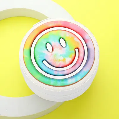 Fashnzfab Faux Leather Embossed Tie Dye Smile Face Portable Disc Jewelry Box