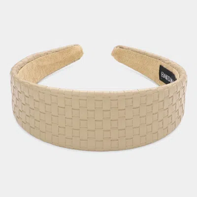 Fashnzfab Faux Leather Embossed Woven Headband In Sand
