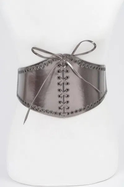 Fashnzfab Faux Leather Eyelet Corset Elastic Belt In Gray