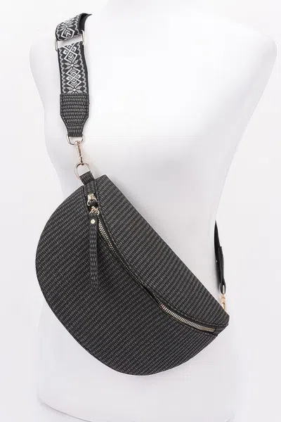 Fashnzfab Faux Leather Fanny Pack W/ Multi Color Strap In Black