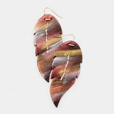 Fashnzfab Faux Leather Feather Dangle Earrings - Brown