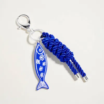 Fashnzfab Faux Leather Fish Charm Braided Knot Rope Bag Charm Keychain In Blue