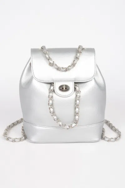 Fashnzfab Faux Leather Flap Backpack In Silver