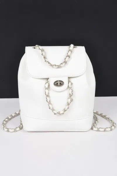 Fashnzfab Faux Leather Flap Backpack In White