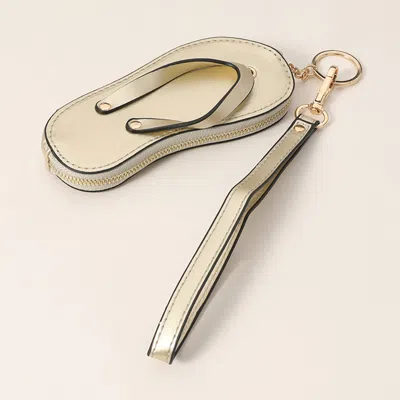 Fashnzfab Faux Leather Flip-flop Mini Wristlet Keychain / Bag Charm / Coin Purse In Gold