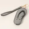 Fashnzfab Faux Leather Flip-flop Mini Wristlet Keychain / Bag Charm / Coin Purse In Gray