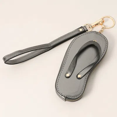 Fashnzfab Faux Leather Flip-flop Mini Wristlet Keychain / Bag Charm / Coin Purse In Gray