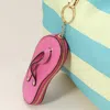 Fashnzfab Faux Leather Flip-flop Mini Wristlet Keychain / Bag Charm / Coin Purse In Pink