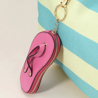 Fashnzfab Faux Leather Flip-flop Mini Wristlet Keychain / Bag Charm / Coin Purse In Pink