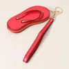 Fashnzfab Faux Leather Flip-flop Mini Wristlet Keychain / Bag Charm / Coin Purse In Red
