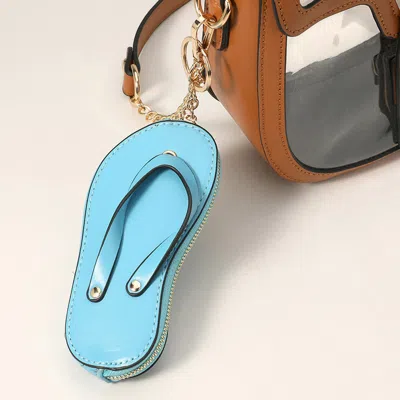 Fashnzfab Faux Leather Flip-flop Mini Wristlet Keychain Bag Charm Coin Purse In Blue
