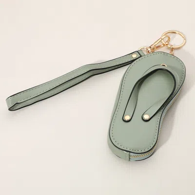 Fashnzfab Faux Leather Flip-flop Mini Wristlet Keychain Bag Charm Coin Purse In Green