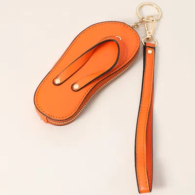 Fashnzfab Faux Leather Flip-flop Mini Wristlet Keychain Bag Charm Coin Purse In Orange