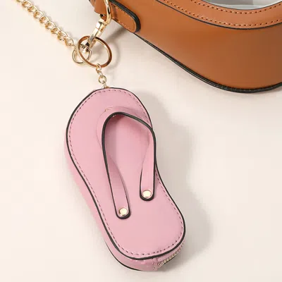 Fashnzfab Faux Leather Flip-flop Mini Wristlet Keychain Bag Charm Coin Purse In Pink