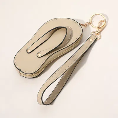 Fashnzfab Faux Leather Flip-flop Mini Wristlet Keychain / Bag Charm / Coin Purse In Sand