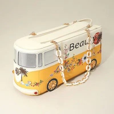 Fashnzfab Faux Leather Floral Beauty Bus Chain Strap Bag In Yellow
