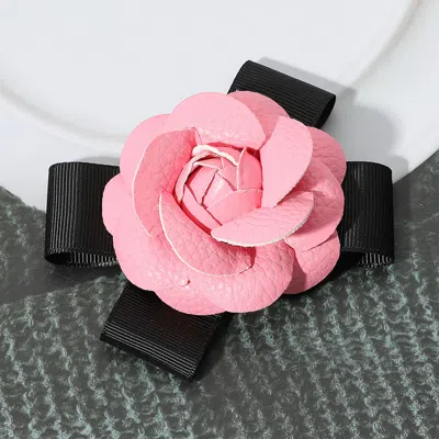 Fashnzfab Faux Leather Flower Bow Pin Brooch / Hair Clip In Pink