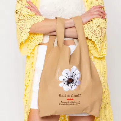 Fashnzfab Faux Leather Flower Message Printed Tote Bag In Sand