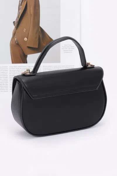 Fashnzfab Faux Leather Flower Ribbon Top Handle Flap Bag In Black