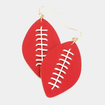 Fashnzfab Faux Leather Football Dangle Earrings - Red, White