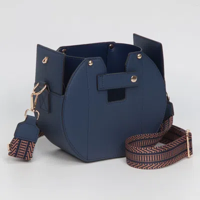 Fashnzfab Faux Leather Functional Tumbler Crossbody Bucket Bag In Blue