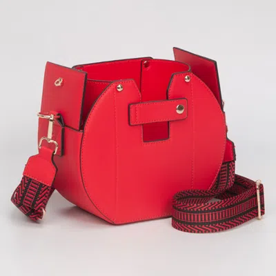 Fashnzfab Faux Leather Functional Tumbler Crossbody Bucket Bag In Red
