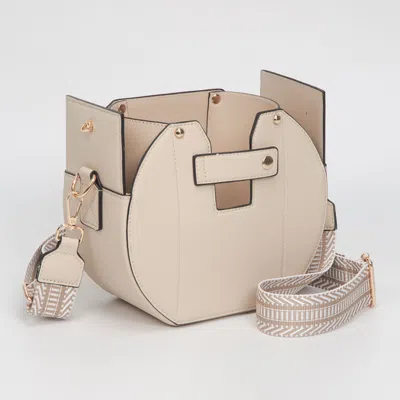 Fashnzfab Faux Leather Functional Tumbler Crossbody Bucket Bag In Sand
