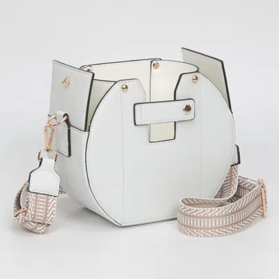 Fashnzfab Faux Leather Functional Tumbler Crossbody Bucket Bag In White