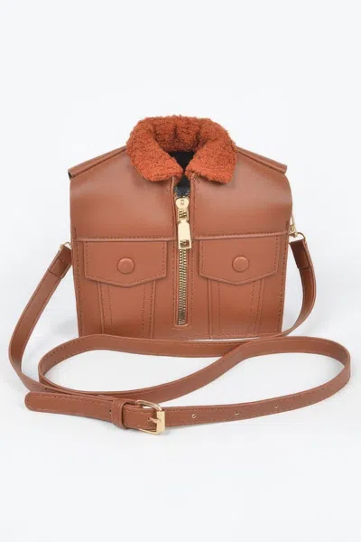 Fashnzfab Faux Leather Fur Jacket Crossbody Bag In Red