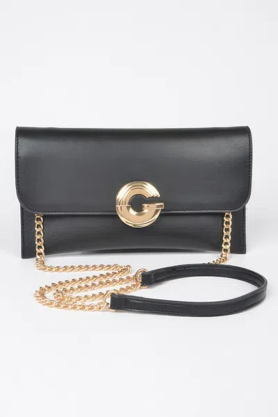 Fashnzfab Faux Leather G Buckle Clutch In Black