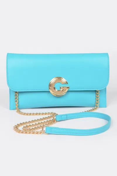 Fashnzfab Faux Leather G Buckle Clutch In Blue