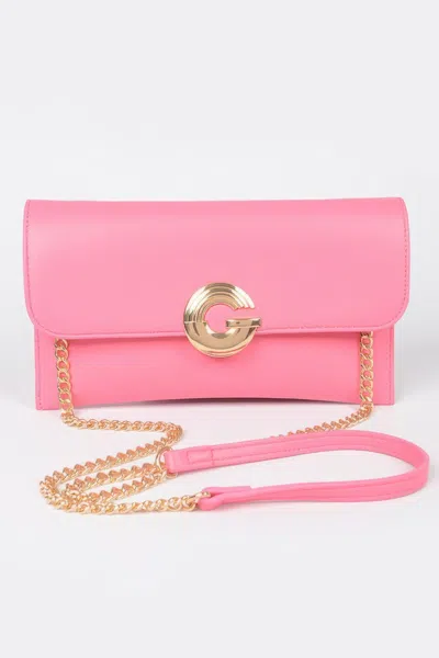 Fashnzfab Faux Leather G Buckle Clutch In Pink