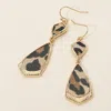 Fashnzfab Faux Leather Geometric Plate Drop Dangle Earrings - Leopard In Multi