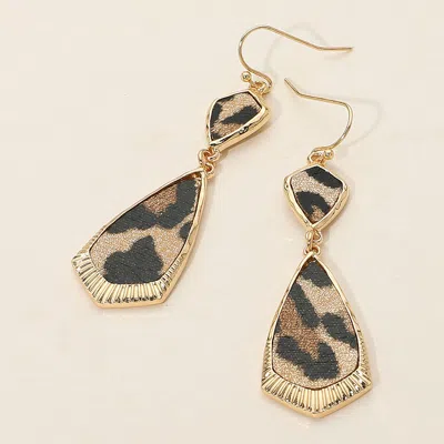 Fashnzfab Faux Leather Geometric Plate Drop Dangle Earrings - Leopard In Multi