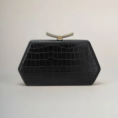 Fashnzfab Faux Leather Geometric Structured Evening Clutch Bag In Black