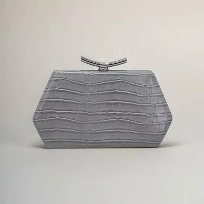 Fashnzfab Faux Leather Geometric Structured Evening Clutch Bag In Gray