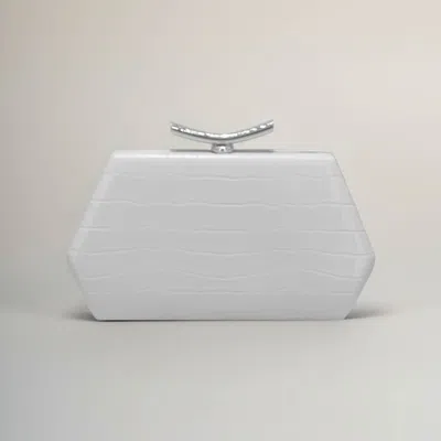 Fashnzfab Faux Leather Geometric Structured Evening Clutch Bag In White