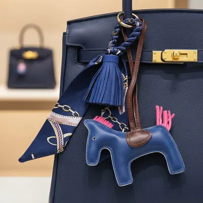 Fashnzfab Faux Leather Horse Tassel Scarf Keychain / Bag Charm In Blue