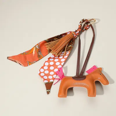 Fashnzfab Faux Leather Horse Tassel Scarf Keychain / Bag Charm In Brown