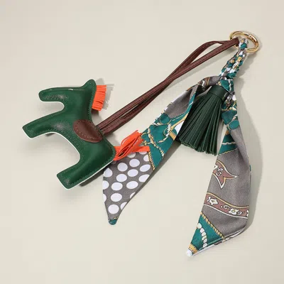 Fashnzfab Faux Leather Horse Tassel Scarf Keychain / Bag Charm In Green