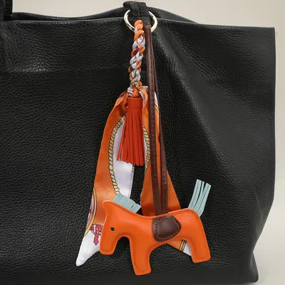Fashnzfab Faux Leather Horse Tassel Scarf Keychain / Bag Charm In Orange