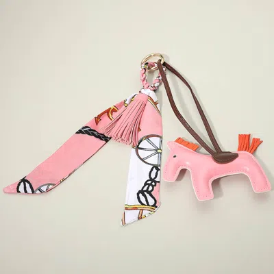 Fashnzfab Faux Leather Horse Tassel Scarf Keychain / Bag Charm In Pink