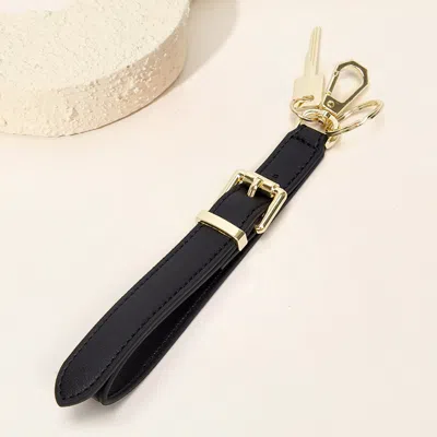 Fashnzfab Faux Leather Key Accent Belt Wristlet Keychain Strap Bag Charm In Black