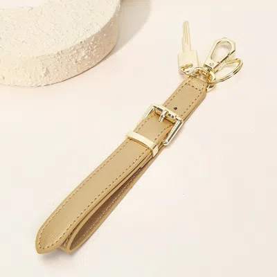 Fashnzfab Faux Leather Key Accent Belt Wristlet Keychain Strap Bag Charm In Gold