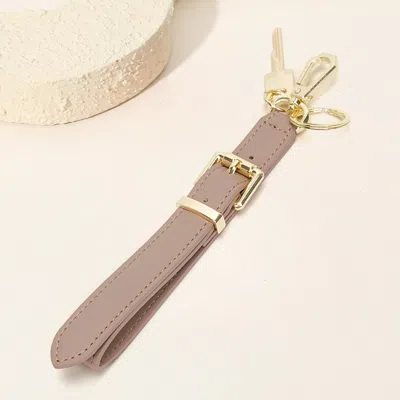 Fashnzfab Faux Leather Key Accent Belt Wristlet Keychain Strap Bag Charm In Gray