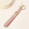 Fashnzfab Faux Leather Key Accent Belt Wristlet Keychain Strap Bag Charm In Pink