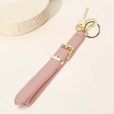Fashnzfab Faux Leather Key Accent Belt Wristlet Keychain Strap Bag Charm In Pink
