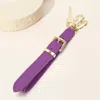 Fashnzfab Faux Leather Key Accent Belt Wristlet Keychain Strap Bag Charm In Purple