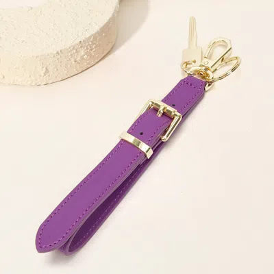 Fashnzfab Faux Leather Key Accent Belt Wristlet Keychain Strap Bag Charm In Purple